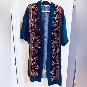 DR2 Teal blue and floral open kimono